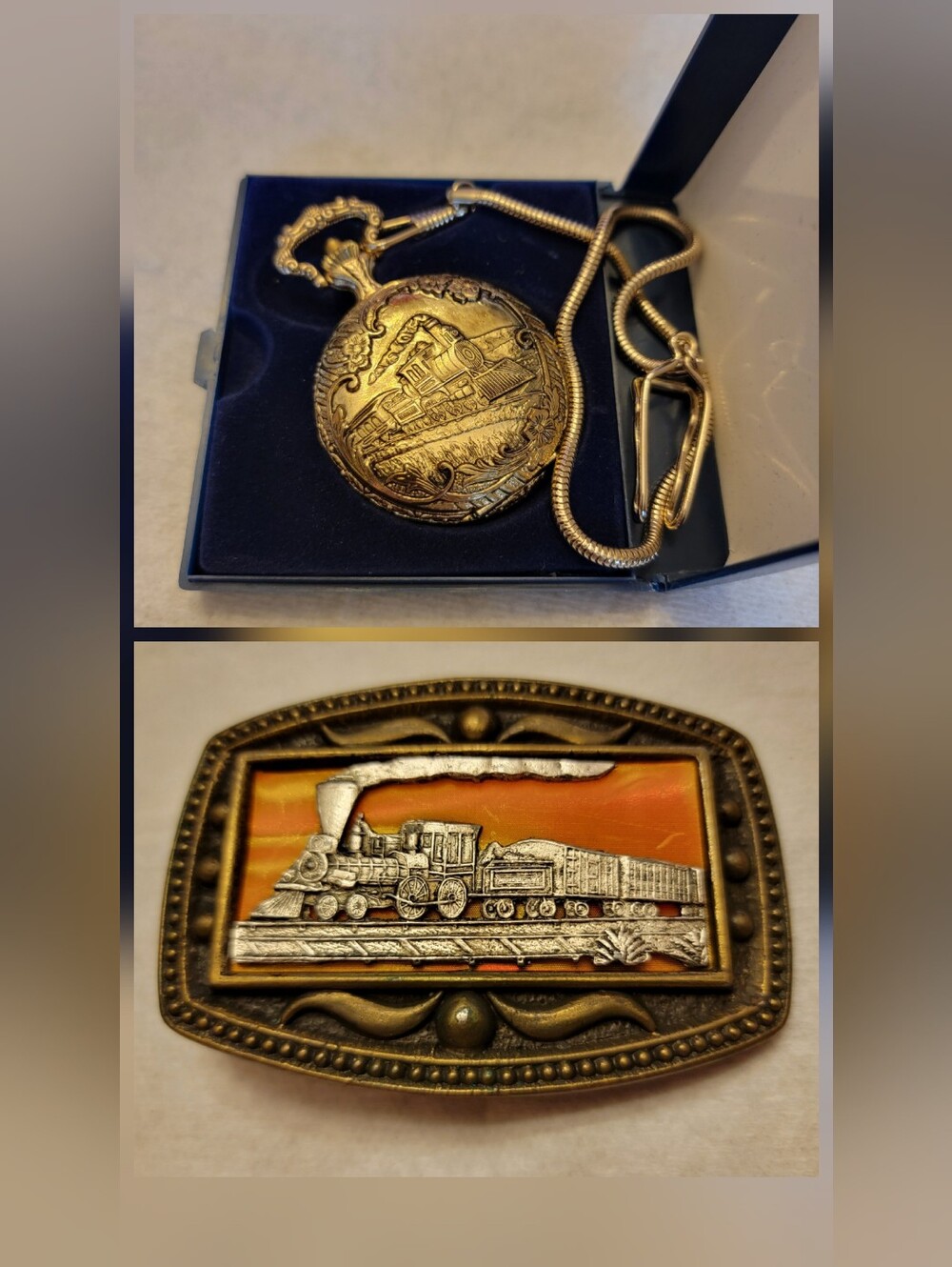 Train Lover's- Vintage Train Pocket Watch and Belt Buckle Set